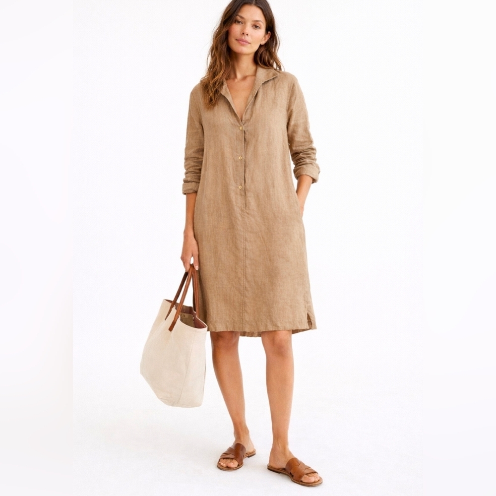 Loro Piana Linen Shirt Dress in Light Brown